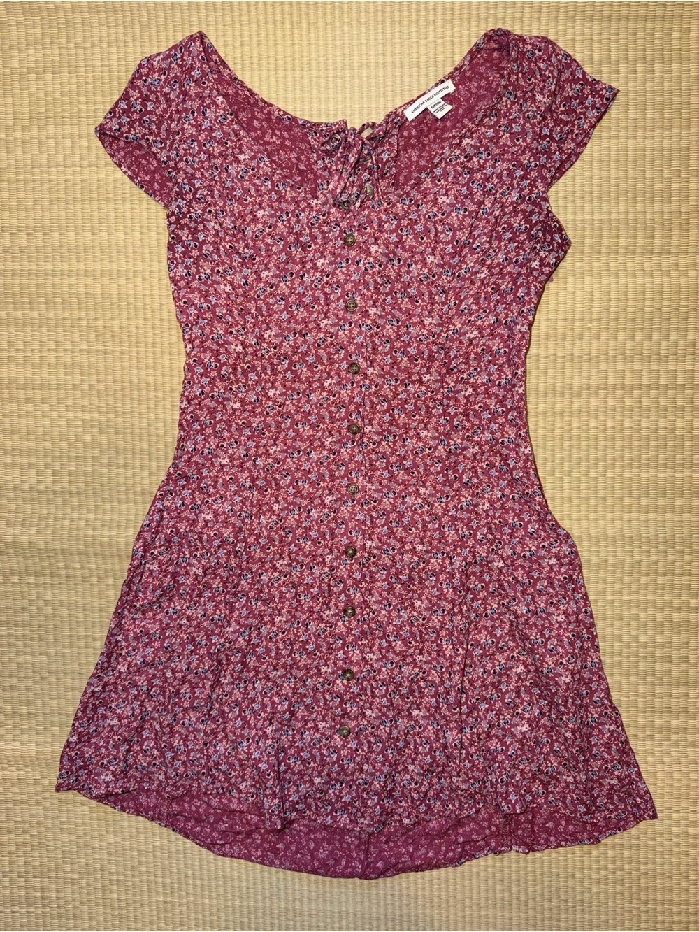 American Eagle Outfitters Burgundy Floral Button-Front Mini Dress